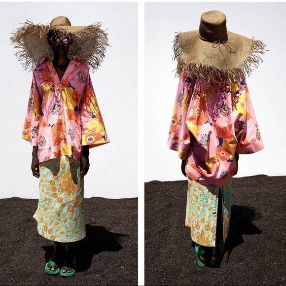 Zara Floral Printed Shirt With Hat Set S - Picture 4 of 11